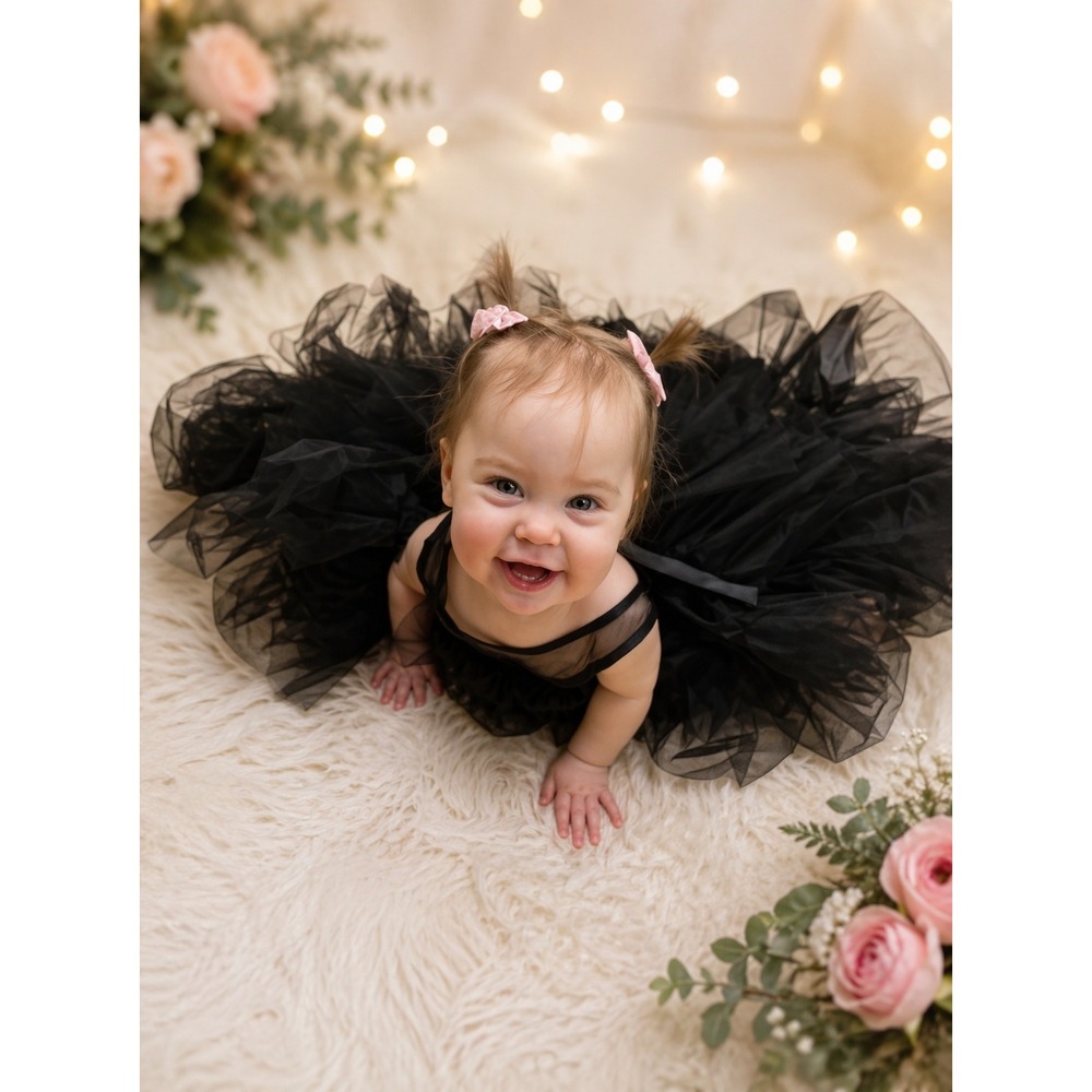 Boutique Black Tulle Tutu Dress with Detachable Train Baby Girls 12-18M Formal